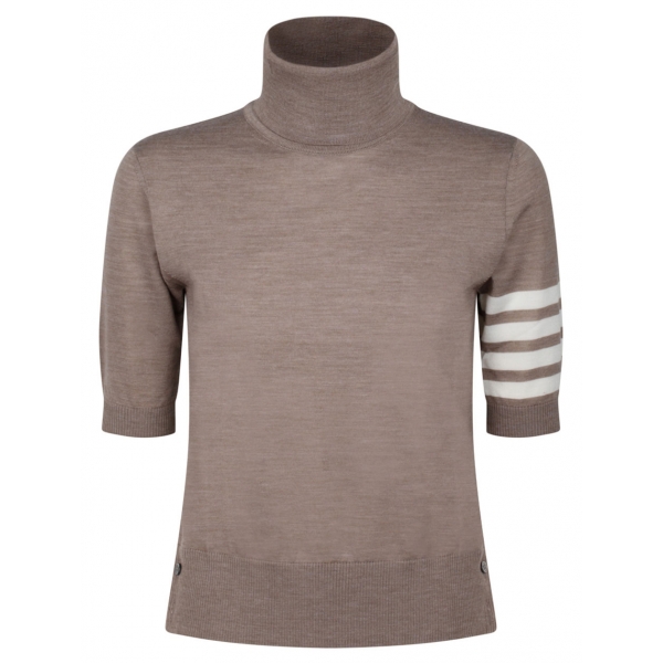 Thom Browne - Medium Brown Turtleneck Short Sleeve Jumper - Thom Browne Exclusive Luxury Collection