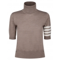 Thom Browne - Medium Brown Turtleneck Short Sleeve Jumper - Thom Browne Exclusive Luxury Collection