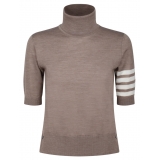 Thom Browne - Medium Brown Turtleneck Short Sleeve Jumper - Thom Browne Exclusive Luxury Collection