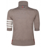 Thom Browne - Maglione Dolcevita Marrone Medio a Maniche Corte - Thom Browne Exclusive Luxury Collection