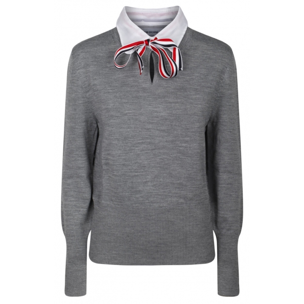 Thom Browne - Maglietta Combinata Pullover Grigio Chiaro - Thom Browne Exclusive Luxury Collection