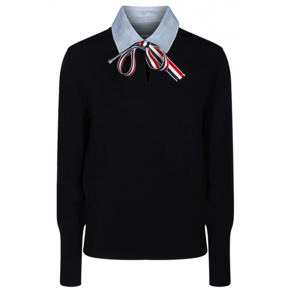 Thom Browne - Maglietta Combinata Pullover Blu Navy - Thom Browne Exclusive Luxury Collection