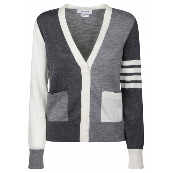 Thom Browne - Cardigan con Scollo a V Grigio Tono - Thom Browne Exclusive Luxury Collection