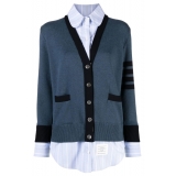 Thom Browne - Cardigan con Scollo a V in Maglia Oxford con Punto Milano - Thom Browne Exclusive Luxury Collection