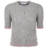 Thom Browne - Cardigan a Maniche Corte Grigio Chiaro - Thom Browne Exclusive Luxury Collection