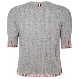 Thom Browne - Cardigan a Maniche Corte Grigio Chiaro - Thom Browne Exclusive Luxury Collection