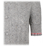 Thom Browne - Cardigan a Maniche Corte Grigio Chiaro - Thom Browne Exclusive Luxury Collection