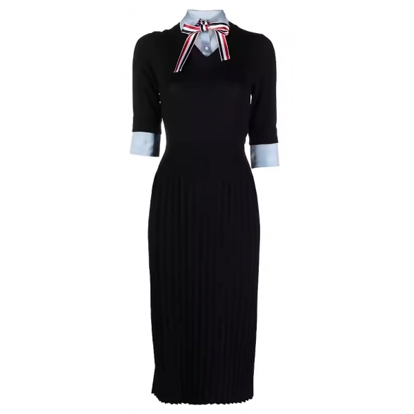 Thom Browne - V Neck Pleated Botton Dress Combo - Thom Browne Exclusive Luxury Collection