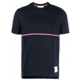 Thom Browne - Men's Navy Blue T-Shirt - Thom Browne Exclusive Luxury Collection