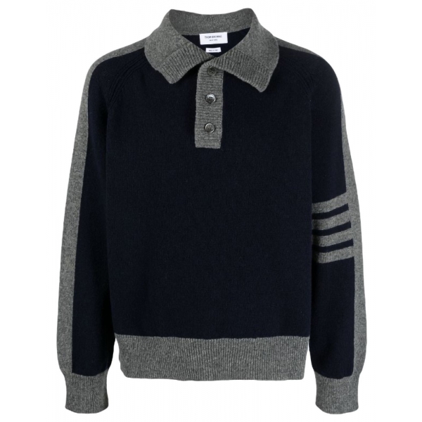 Thom Browne - Maglione a Collo Alto Blu Navy - Thom Browne Exclusive Luxury Collection