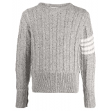 Thom Browne - 4 Bar Donegal Twist Cable Classic Crew Neck Pullover - Thom Browne Exclusive Luxury Collection