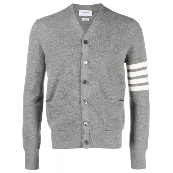 Thom Browne - Cardigan con Scollo a V Alto in Punto Waffle - Thom Browne Exclusive Luxury Collection