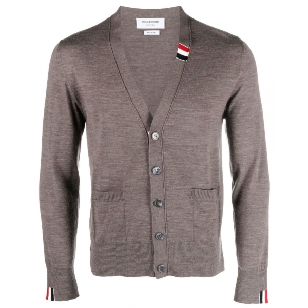 Thom Browne - Cardigan con Scollo a V Rilassato a Righe in Jersey di Lana Merino Fine - Thom Browne Exclusive Luxury Collection