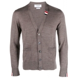 Thom Browne - Cardigan con Scollo a V Rilassato a Righe in Jersey di Lana Merino Fine - Thom Browne Exclusive Luxury Collection