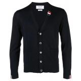 Thom Browne - Cardigan con Scollo a V Rilassato a Righe in Jersey di Lana Merino Fine - Thom Browne Exclusive Luxury Collection