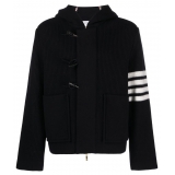 Thom Browne - Boiled Wool Half Cardigan Stitch Hooded 4-Bar Duffle Jacket - Thom Browne Exclusive Luxury Collection