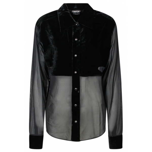 Tom Ford - Camicia Abbottonata con Pannelli in Seta Nera - Tom Ford Exclusive Luxury Collection