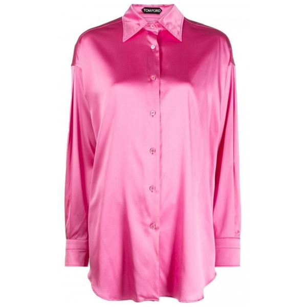 Tom Ford - Camicia con Colletto a Punta in Misto Seta Rosebloom - Tom Ford Exclusive Luxury Collection