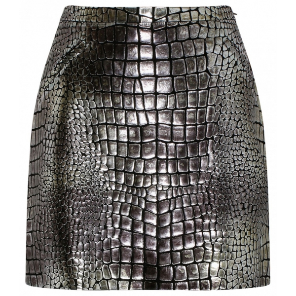 Tom Ford - Silver Tone Croc Effect Leather Mini Skirt - Tom Ford Exclusive Luxury Collection