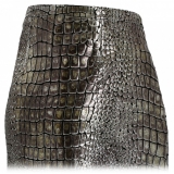 Tom Ford - Silver Tone Croc Effect Leather Mini Skirt - Tom Ford Exclusive Luxury Collection