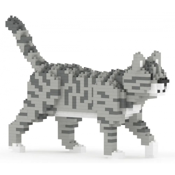 Jekca - Grey Tabby Cat Mini 01 - Lego - Sculpture - Construction - 4D - Brick Animals - Toys