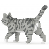 Jekca - Grey Tabby Cat Mini 01 - Lego - Sculpture - Construction - 4D - Brick Animals - Toys