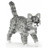 Jekca - Grey Tabby Cat Mini 01 - Big - Lego - Sculpture - Construction - 4D - Brick Animals - Toys