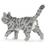 Jekca - Grey Tabby Cat Mini 01 - Big - Lego - Sculpture - Construction - 4D - Brick Animals - Toys