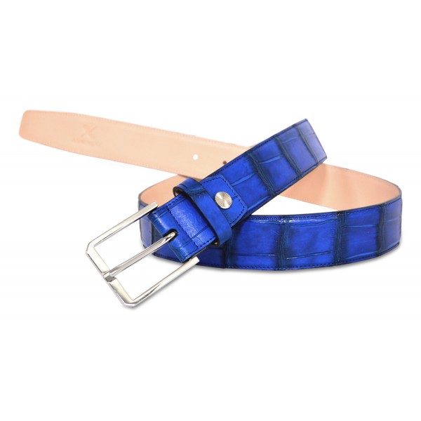 Ammoment - Cintura - Coccodrillo del Nilo in Blu Elettrico Kookai - Cintura in Pelle di Alta Qualità Luxury