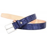 Ammoment - Cintura - Coccodrillo del Nilo in Blu Nubuck Navy - Cintura in Pelle di Alta Qualità Luxury