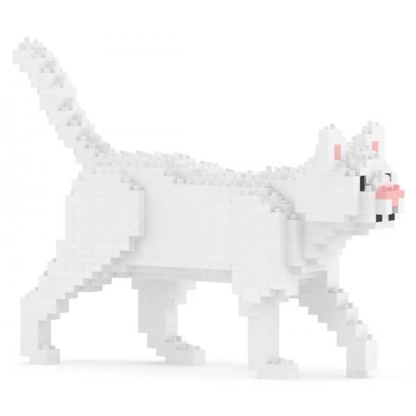 Jekca - White Cat Mini 01 - Big - Lego - Sculpture - Construction - 4D - Brick Animals - Toys