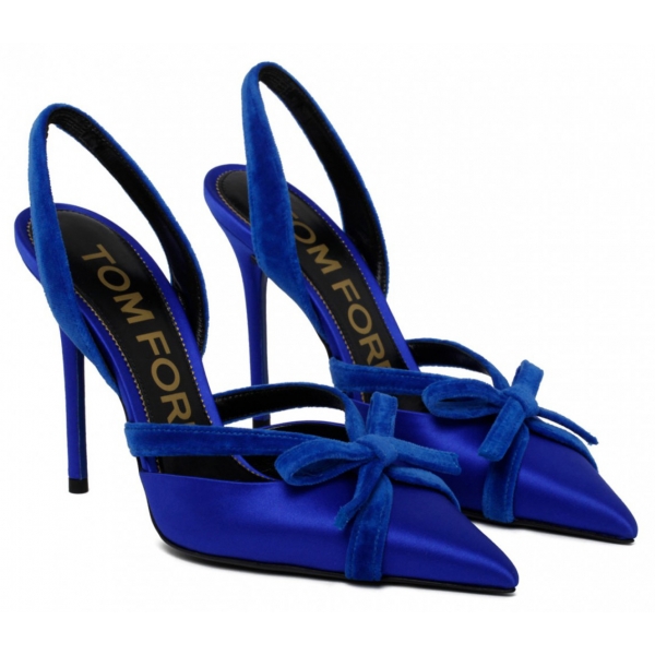 Tom Ford - Slingback  on Fiocco in Raso e Velluto Blu Elettrico - Tom Ford Exclusive Luxury Collection