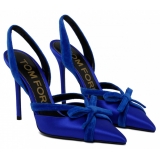 Tom Ford - Electric Blue Satin and Velvet Bow Slingback - Tom Ford Exclusive Luxury Collection