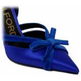 Tom Ford - Electric Blue Satin and Velvet Bow Slingback - Tom Ford Exclusive Luxury Collection