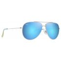 Maui Jim - Hau‘Oli - Shiny Silver with Blue & Green Blue Hawaii - Polarized Aviator Sunglasses