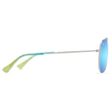 Maui Jim - Hau‘Oli - Shiny Silver with Blue & Green Blue Hawaii - Polarized Aviator Sunglasses