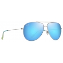 Maui Jim - Hau‘Oli XL - Shiny Silver with Blue & Green Blue Hawaii - Polarized Aviator Sunglasses