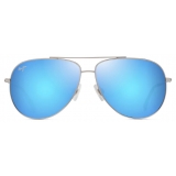 Maui Jim - Hau‘Oli XL - Shiny Silver with Blue & Green Blue Hawaii - Polarized Aviator Sunglasses