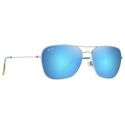 Maui Jim - Na‘Auao - Shiny Silver with Blue & Green Blue Hawaii - Polarized Aviator Sunglasses