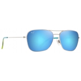 Maui Jim - Na‘Auao - Shiny Silver with Blue & Green Blue Hawaii - Polarized Aviator Sunglasses