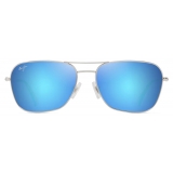 Maui Jim - Na‘Auao - Shiny Silver with Blue & Green Blue Hawaii - Polarized Aviator Sunglasses