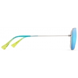 Maui Jim - Na‘Auao - Shiny Silver with Blue & Green Blue Hawaii - Polarized Aviator Sunglasses