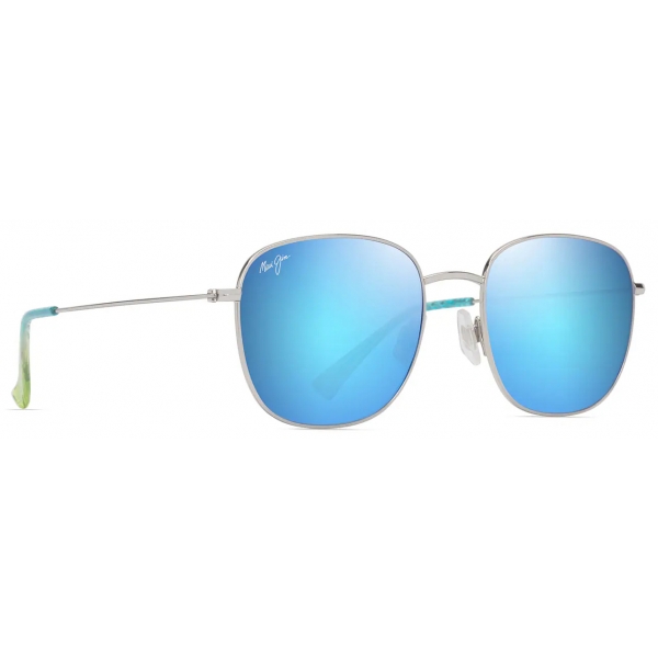 Maui Jim - ‘Ōlali Asian Fit - Argento Lucido con Blu e Verde Blue Hawaii - Occhiali da Sole