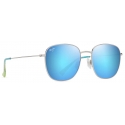 Maui Jim - ‘Ōlali Asian Fit - Shiny Silver with Blue & Green Blue Hawaii - Polarized Classic Sunglasses