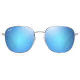 Maui Jim - ‘Ōlali Asian Fit - Shiny Silver with Blue & Green Blue Hawaii - Polarized Classic Sunglasses