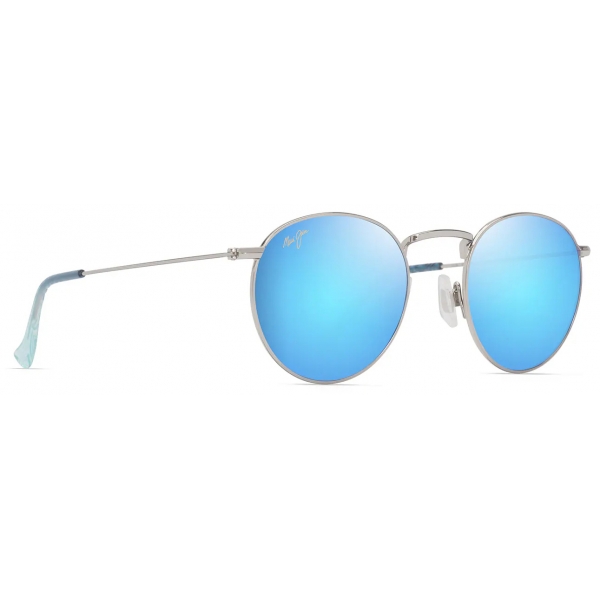 Maui Jim - Pūkaua - Argento Lucido con Blu e Verde Blue Hawaii - Occhiali da Sole Polarizzati