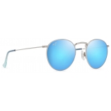 Maui Jim - Pūkaua - Argento Lucido con Blu e Verde Blue Hawaii - Occhiali da Sole Polarizzati