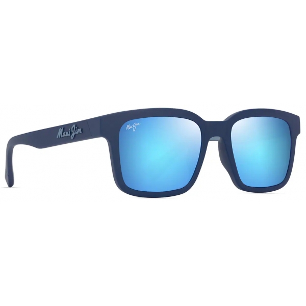 Maui Jim - ‘Ōpiopio Asian Fit - Matte Dark Blue Blue Hawaii - Polarized Rectangular Sunglasses