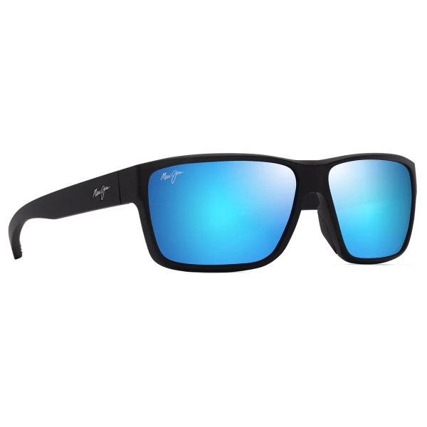 Maui Jim - Uila - Nero Opaco Blue Hawaii - Occhiali da Sole Polarizzati a Mascherina - Maui