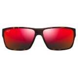 Maui Jim - Uila - Matte Dark Havana with Orange Hawaii Lava™ - Polarized Wrap Sunglasses